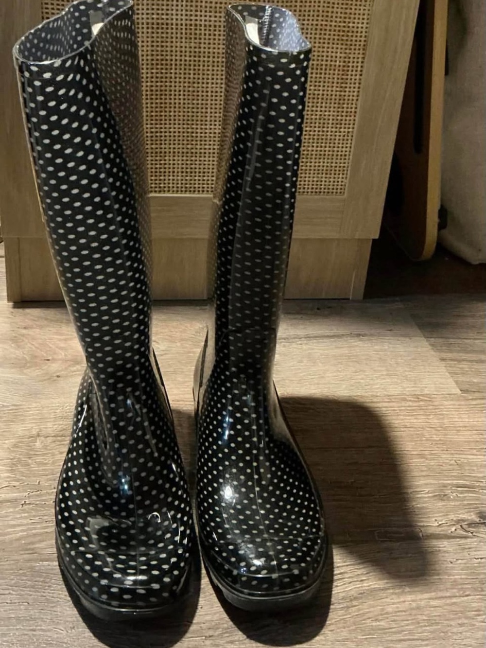 Women's Black and White Polka Dot Rain Boots